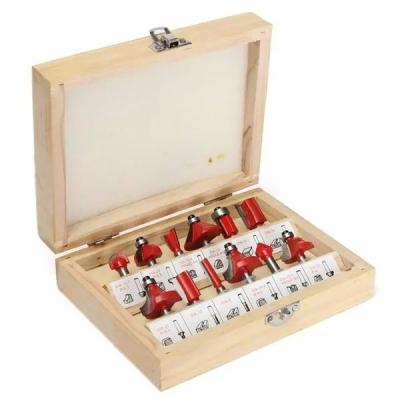 China Cutter 12pcs 1/4 Inch Shank Tungsten Carbide Wood Working Router Bit Rotary Cutter Tool Kit for sale