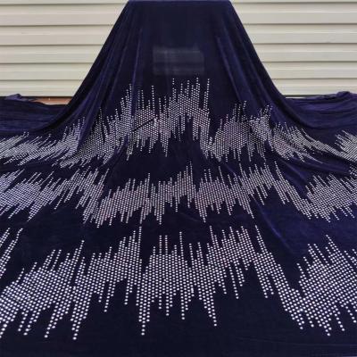 China Sustainable High Quality Fashion Women Navy Blue Velvet Lace Fabric With Stones for sale