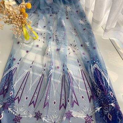 China Sustainable Fashionable Dress Dresses Star Print Gradient Blue Tulle Lace Fabric for sale