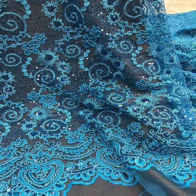 China Nigerian Viable Sequined Handcut Embroidery Lace Fabric Supplies 2021 for sale