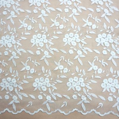 China Viable fancy white embroidery floral organza Swiss lace fabric for dress for sale