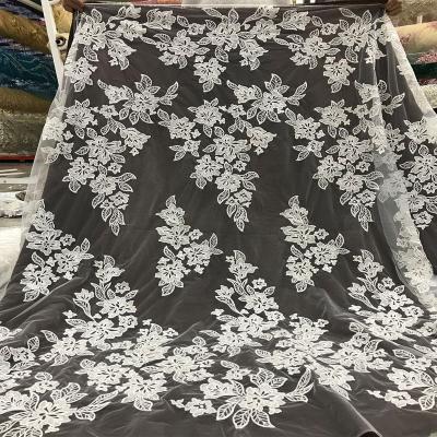 China Bridal Luxury Sequins Lace Fabric Heavy White Mesh Wedding Viable for sale