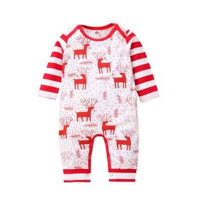 China Wholesale 100% Polyester Baby Boy Elk Jumpsuit Long Sleeve Rising Party Romper Christmas Girl Striped Patchwork Costume for sale