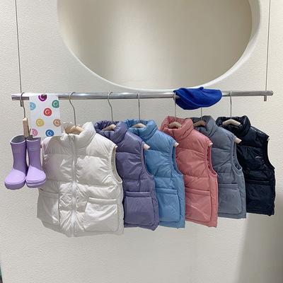 China Warm Padded Sleeveless Designer Clothes Children Vest Winter Casual Style Coat Kid Boy Solid Color Stand Collar Jacket Viable for sale