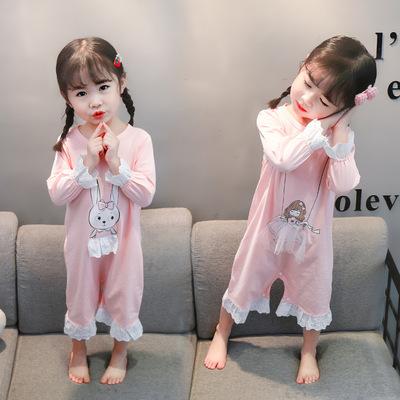 China Wholesale Breathable Girls Romper Cute 100% Cotton Baby Home Wear Print Long Sleeved Casual Girl Overalls Kids Pajamas for sale