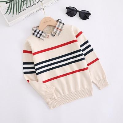 China 2021 Hot Autumn New Striped Round Collar Reversible Pullover Sweater Kids Boys Designer for sale