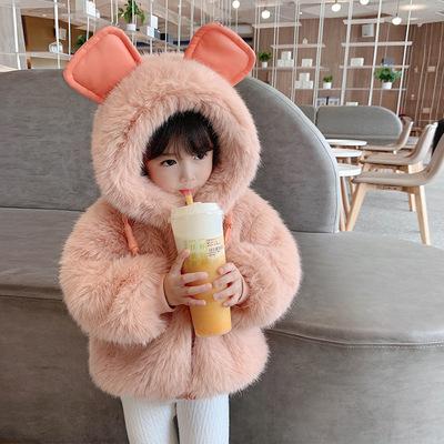 China New Fashion Children Girls Winter Coat Rabbit Ear Outerwear Children Girls Windproof Hooded Jacket for sale