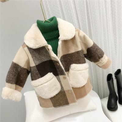 China New QUICK DRY winter woolen button coats girl's color contrast jacket babies children woolen coat for sale