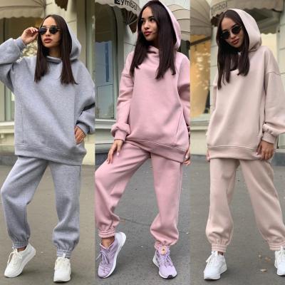 China Two Piece Clothing Tracksuit Anti-Static Custom Logo Woman Designer Hoodies Long Sleeve Set For Ladies Jogging Suit for sale