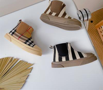 China British Style Girls' Plaid Top Canvas Shoes Soft Sole Athleisure Shoes Boys Fashion Trend Children's Shoes High Top for sale