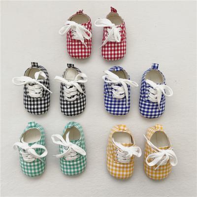 China 2021 Autumn New Korean Color Deodorization Plaid Baby Toddler Shoes Soft Non-slip Baby Floor Step Shoes for sale