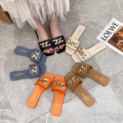 China Fashion trend decoration new large size chain women's shoes flat women's sandals for sale