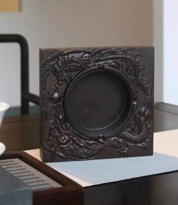 China Chinese style high quality ebony wood square wooden desktop ashtray clean easy for outdoor and indoor for sale