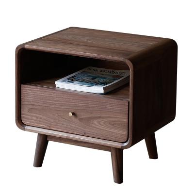 China Northern Europe Bedside Small Modern Solid Wood Bedding Cabinet Black Walnut Bedroom Simple Storage Cabinet for sale