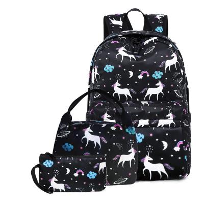 China New Cartoon Style Unicorn Insulated Lunch Bag And Pencil Case Waterproof Children's Three-piece Backpack Set for sale