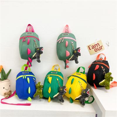 China Factory wholesale children's backpack fashionable nylon kindergarten backpack cartoon dinosaur anti-lost baby backpack for sale