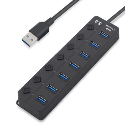 China High Quality USB 3.0 Port Splitter Expansion Seven Port Expansion Seven Port USB Dock Hub Left Hub 7 Hub Independent Master Switch A-009 for sale