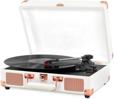 China Wooden With PU WARPPING Portable Suitcase Record Player With Wireless Speakers for sale