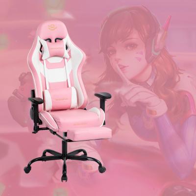 China (Height) Adjustable Pink Leather Reclining Ergonomic Armchair Gaming Chair With Footrest for sale