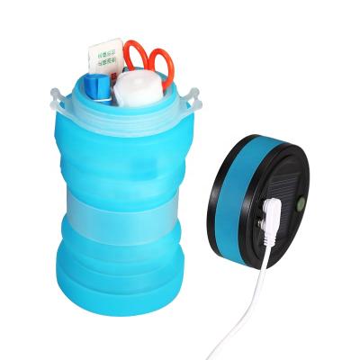 China Household 750ml Silicone Bottle Solar Waterproof Rechargable Folding Lantern With USB POWER BANK for sale