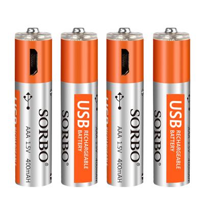 China Hottest toys 1.5v 400mah lithium polymer battery AAA 1.5v USB rechargeable micro rechargeable battery for sale