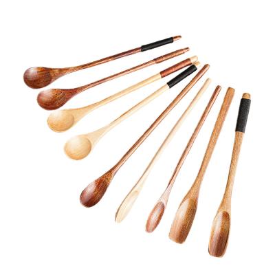 China Nonstic Long Hand Sustainable Cooking Stirring Wooden Spoon Bowl Honey Tea Soda Dessert Coconut Coffee Honey Flatware Nature Flatware Stirring Wooden Spoon for sale