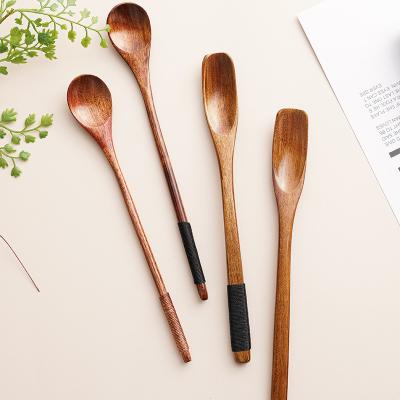 China Nonstic Long Hand Sustainable Cooking Stirring Wooden Spoon Bowl Honey Tea Soda Dessert Coconut Coffee Honey Flatware Nature Flatware Stirring Wooden Spoon for sale