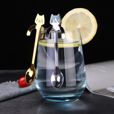 China Sustainable Tableware Kitchen Supplies HANGING UP Desert Spoon Mixing Stainless Steel Cat Design Coffee Spoon for sale