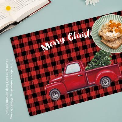 China Retro Wooden Christmas Tree Plaid Snowflake Christmas DecorationsMerry Grain Table Place Mat Set for sale