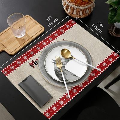 China Viable 4 Pcs Set Retro Christmas DecorationsMerry Christmas Snowflake Plaid Christmas Tree Grain Table Place Mat Wooden Set for sale