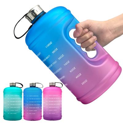 China The bottle of motivation water of the Gradient 1gallon sports in large viable with gymnasium of the marker 128oz 3.78l of time the great flourish of the jugs with the handle for sale