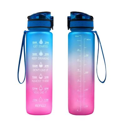 China Custom Viable Drinking Motivation Sports Tracker 32oz 1L Logo Plastic Portable BPA Free Drinking Bottle With Time Marker for sale