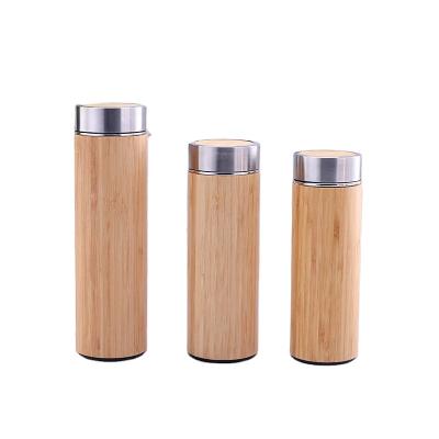 China Wholesale Customized Business Logo Bamboo Thermos Water Bottle Eco Coffee Vacuum Cup Thermal Flask With Bamboo Lid for sale