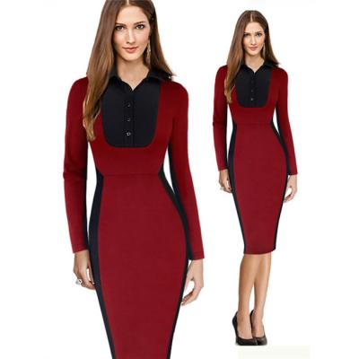 China 2016 Fashionable Women Full Lapel Long Sleeve Midi Dress Office Dress Anti-Static African Women's Dress H081 for sale