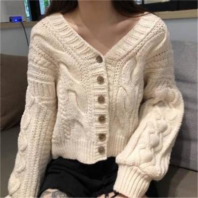 China 2020 Anti-pilling Puff Sleeve Women Fashion Short Style Knitted Cardigan for sale