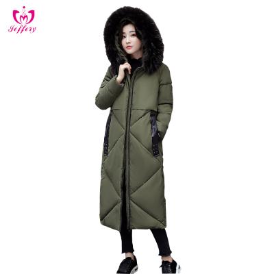 China Fur Shrink Collar Winter Long Section Above Knee Down Thick Padded Hooded Women's Winter Jackets And Coats for sale