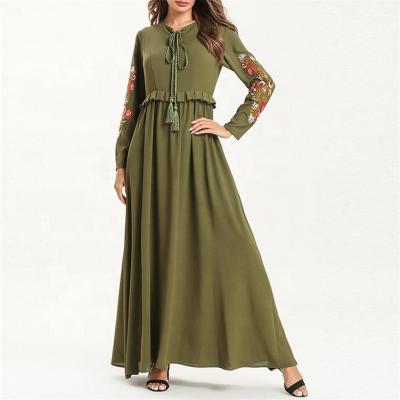 China OEM Breathable Women's Clothing Factory Wholesale Fashion O Neck Embroidery Muslim Women's Long Sleeve Dress for sale