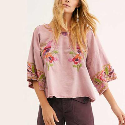 China Fashion Breathable Custom Casual Ladies Embroidered Blouse With Women Clothing Tops Blouse for sale