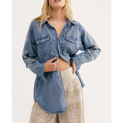 China Breathable Women Casual Shirt Men Denim Long Sleeve Over Size Denim OEM Casual Blue Woven Loose Service for sale