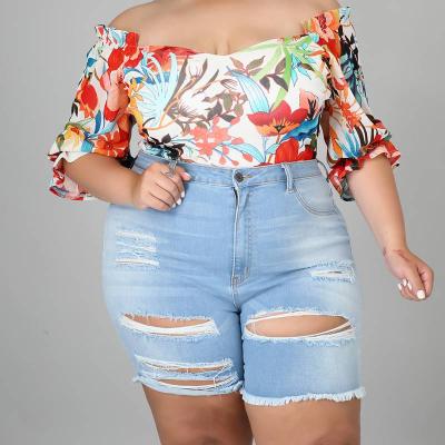 China Viable jeans 2021 new European and American fringed stretch tight shorts plus size jeans for women for sale