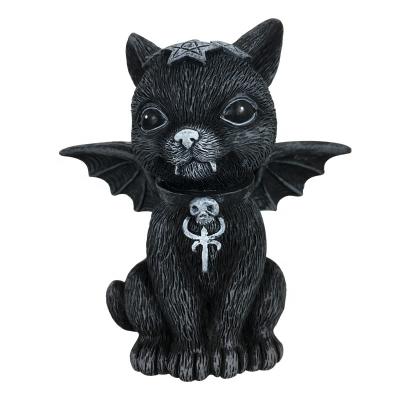 China Europe OEM Resin Cat With Wings Resin Blacken Cat Crafts Folk Animal Statue Crafts Desktop Decoration for sale