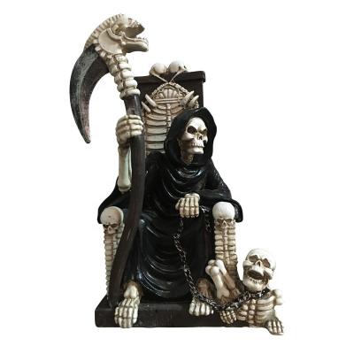 China Europe Resin Ghost Statue With Chair Halloween Celebration Gifts Grim Reaper Crafts Skull Sculpture ODM Office Folk Decoration for sale