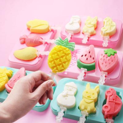 China Custom Soft Ice Lolly Molds Ice Cream Tools Silicone Cartoon Shape Food Grade Silicone Ice Cream Molds DIY for sale