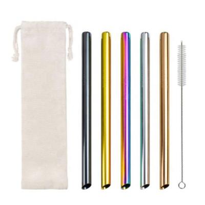 China Rose Gold Rainbow Drinking Straws Laser Bag Whiskey Black Silver Custom Logo Metal Wholesale Reusable 304 Stainless Steel Viable for sale