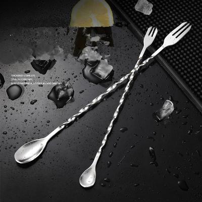 China Long Handle Stainless Steel Bar Spoon Small Long Double Headed Bar Cocktail Spoon Bartender Milk Tea Wholesale Viable Mix Shop for sale