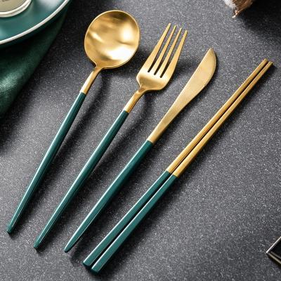 China Viable Jieyang 304 Stainless Steel Portuguese Knife Food Steak Knife Western Dark Green Sanding Fork Spoon And Fork Tableware for sale