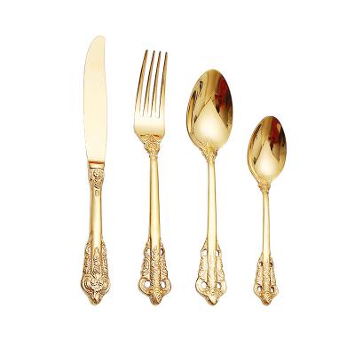 China Eco-Friendly Reusable Luxury Metal Travel Tableware Knife Eco Friendly Tableware Fork Spoon Stainless Steel Gold Cutlery Set for sale