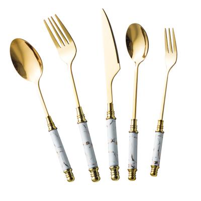 China Viable Reusable Porcelain Handle Stainless Steel Cutlery Portable Wedding Travel Cutlery Set for sale