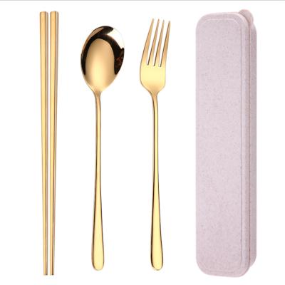 China Sustainable Steex 304 Stainless Cutlery Set Food Grade 304 Hotel Tableware Gold Student Korean Travel Tableware for sale