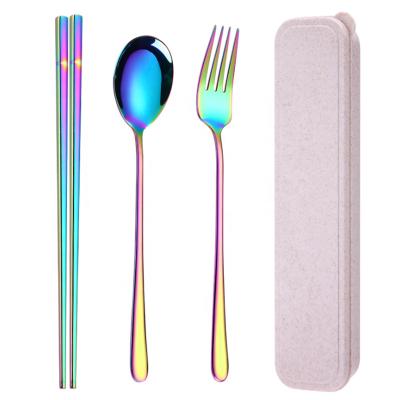 China Wheat sustainable table take care set 304 Korean student stainless steel portable tableware hotel food grade tableware products for sale